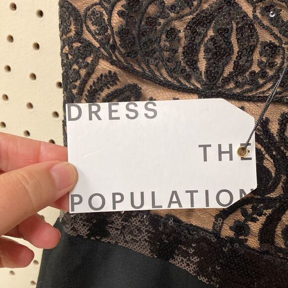 Dress the Population Black Sylvia Dress Sequinned Structured Bodice Cocktail XXL - Picture 11 of 15